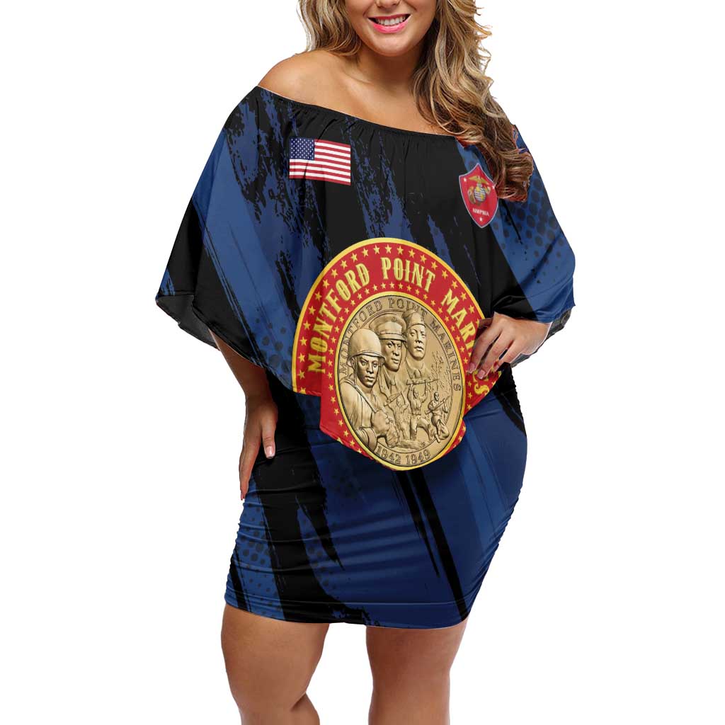 Personalized Proud to Honor Montford Point Marines Off Shoulder Short Dress Freedom Is Not Free - Blue - Wonder Print Shop