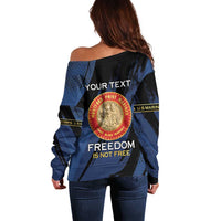 Personalized Proud to Honor Montford Point Marines Off Shoulder Sweater Freedom Is Not Free - Blue - Wonder Print Shop