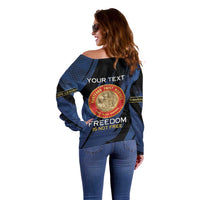 Personalized Proud to Honor Montford Point Marines Off Shoulder Sweater Freedom Is Not Free - Blue - Wonder Print Shop