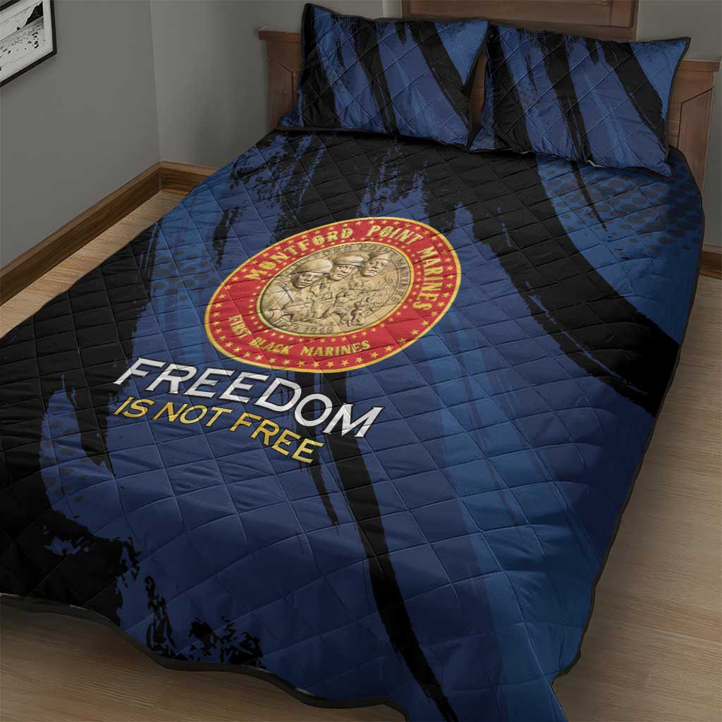 Proud to Honor Montford Point Marines Quilt Bed Set Freedom Is Not Free - Blue - Wonder Print Shop