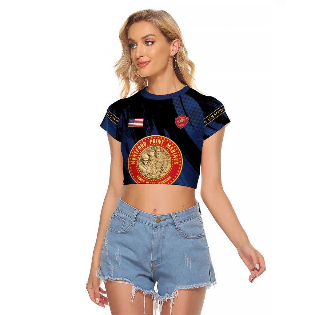 Personalized Proud to Honor Montford Point Marines Raglan Cropped T Shirt Freedom Is Not Free - Blue - Wonder Print Shop