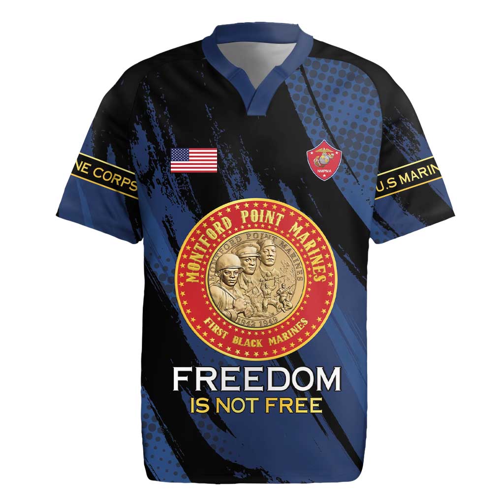 Personalized Proud to Honor Montford Point Marines Rugby Jersey Freedom Is Not Free - Blue - Wonder Print Shop