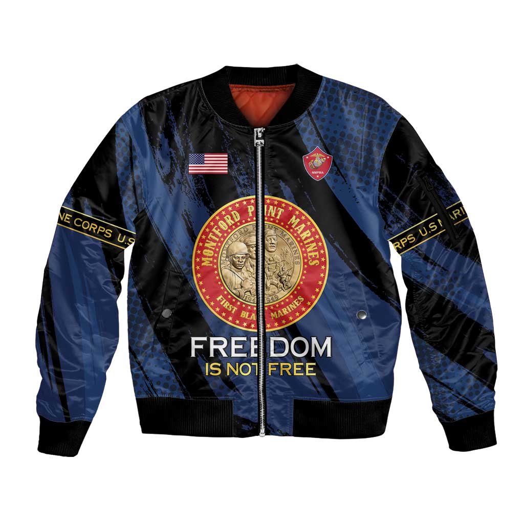 Personalized Proud to Honor Montford Point Marines Sleeve Zip Bomber Jacket Freedom Is Not Free - Blue - Wonder Print Shop