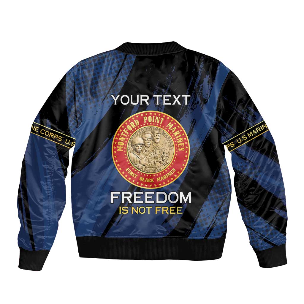 Personalized Proud to Honor Montford Point Marines Sleeve Zip Bomber Jacket Freedom Is Not Free - Blue - Wonder Print Shop