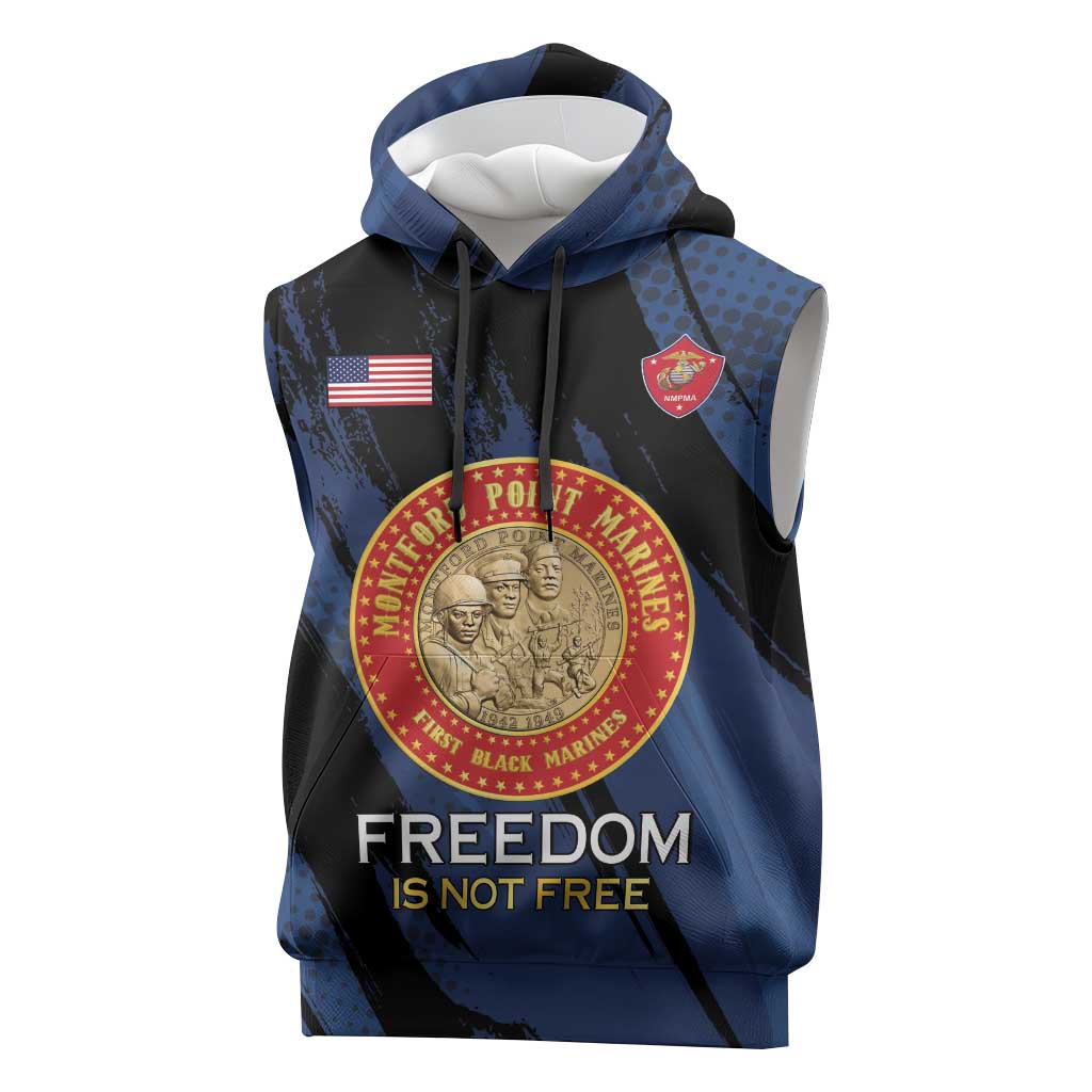 Personalized Proud to Honor Montford Point Marines Sleeveless Hoodie Freedom Is Not Free - Blue - Wonder Print Shop