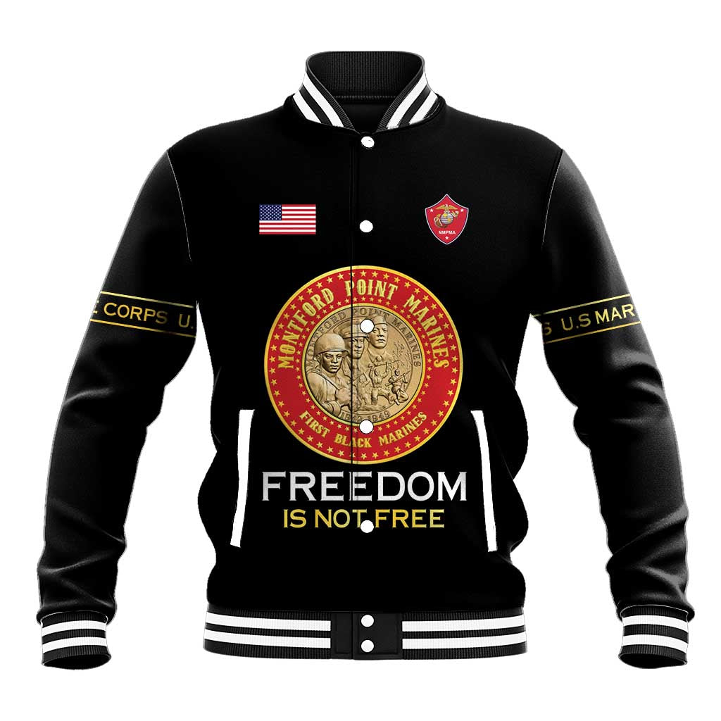 Personalized Proud to Honor Montford Point Marines Baseball Jacket Freedom Is Not Free - Black - Wonder Print Shop