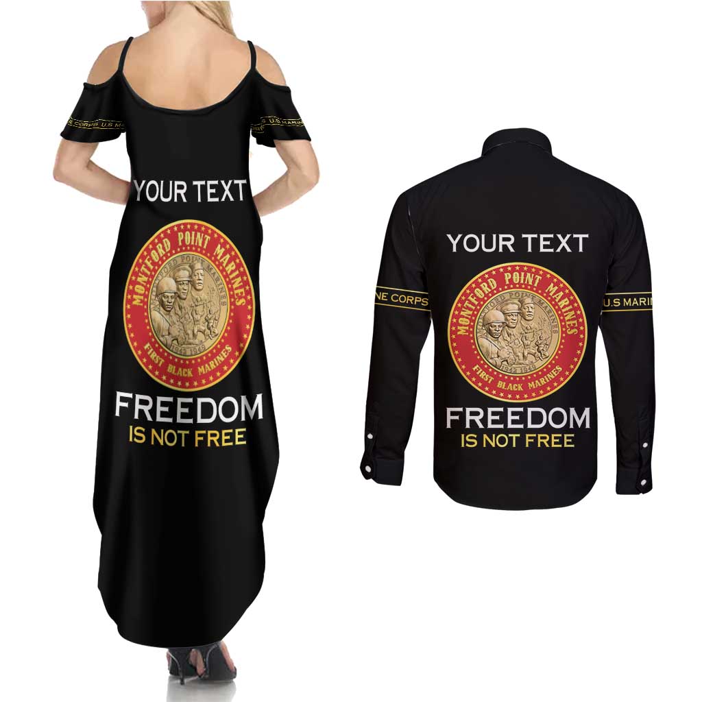 Personalized Proud to Honor Montford Point Marines Couples Matching Summer Maxi Dress and Long Sleeve Button Shirt Freedom Is Not Free - Black - Wonder Print Shop