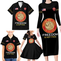 Personalized Proud to Honor Montford Point Marines Family Matching Long Sleeve Bodycon Dress and Hawaiian Shirt Freedom Is Not Free - Black - Wonder Print Shop