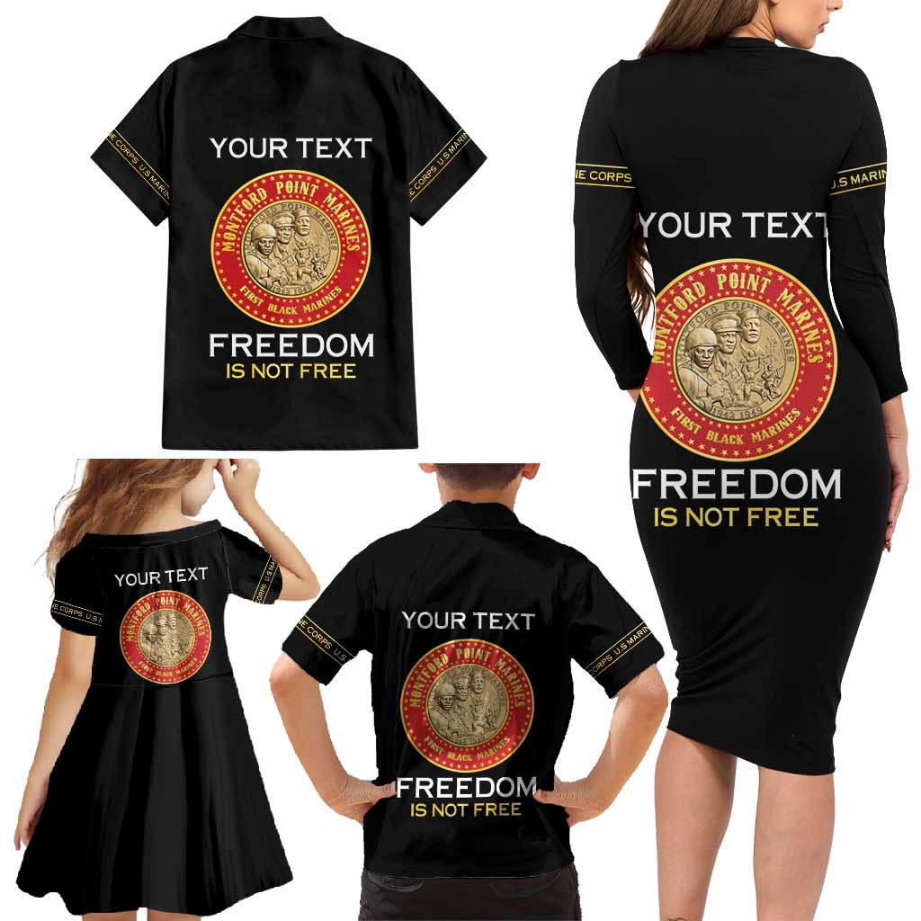Personalized Proud to Honor Montford Point Marines Family Matching Long Sleeve Bodycon Dress and Hawaiian Shirt Freedom Is Not Free - Black - Wonder Print Shop