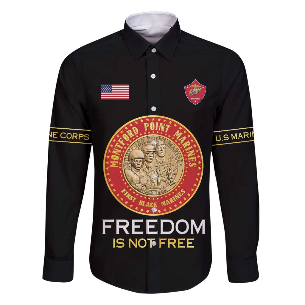 Personalized Proud to Honor Montford Point Marines Family Matching Long Sleeve Bodycon Dress and Hawaiian Shirt Freedom Is Not Free - Black - Wonder Print Shop