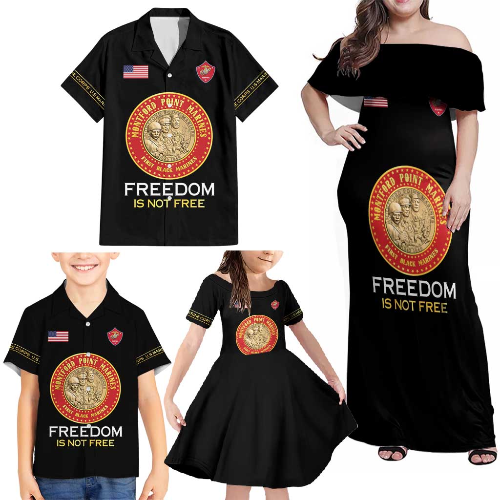 Personalized Proud to Honor Montford Point Marines Family Matching Off Shoulder Maxi Dress and Hawaiian Shirt Freedom Is Not Free - Black - Wonder Print Shop