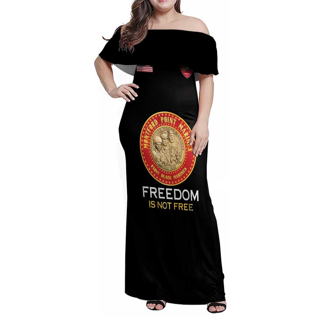 Personalized Proud to Honor Montford Point Marines Family Matching Off Shoulder Maxi Dress and Hawaiian Shirt Freedom Is Not Free - Black - Wonder Print Shop