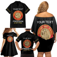 Personalized Proud to Honor Montford Point Marines Family Matching Off Shoulder Short Dress and Hawaiian Shirt Freedom Is Not Free - Black - Wonder Print Shop