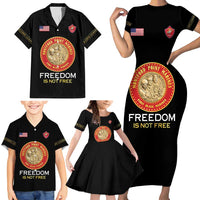 Personalized Proud to Honor Montford Point Marines Family Matching Short Sleeve Bodycon Dress and Hawaiian Shirt Freedom Is Not Free - Black - Wonder Print Shop