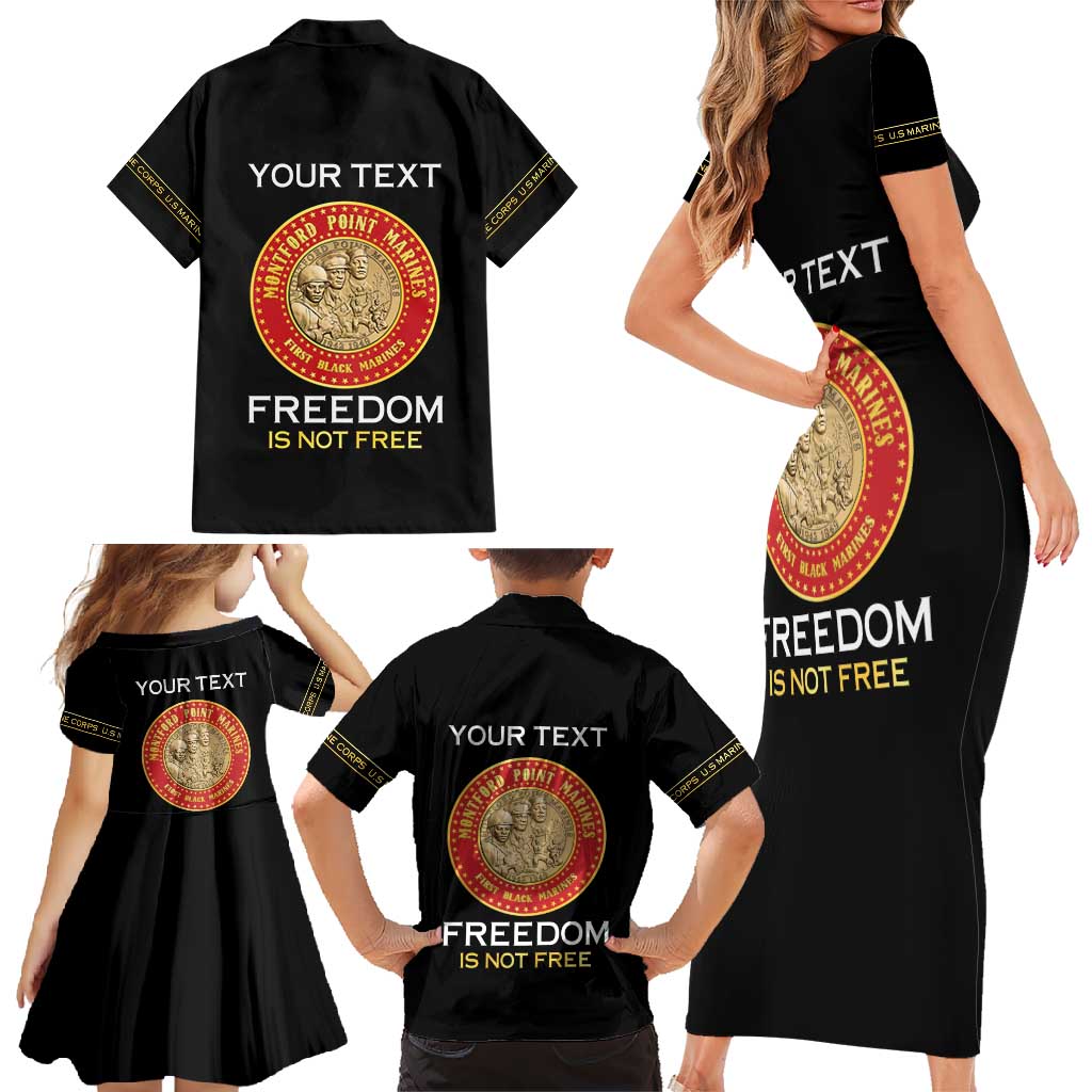Personalized Proud to Honor Montford Point Marines Family Matching Short Sleeve Bodycon Dress and Hawaiian Shirt Freedom Is Not Free - Black - Wonder Print Shop