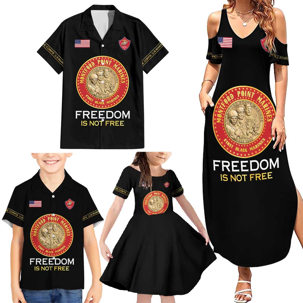 Personalized Proud to Honor Montford Point Marines Family Matching Summer Maxi Dress and Hawaiian Shirt Freedom Is Not Free - Black - Wonder Print Shop