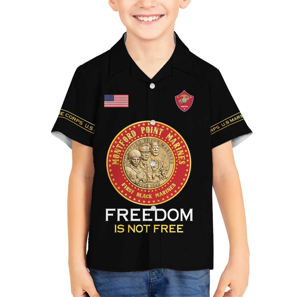 Personalized Proud to Honor Montford Point Marines Family Matching Summer Maxi Dress and Hawaiian Shirt Freedom Is Not Free - Black - Wonder Print Shop