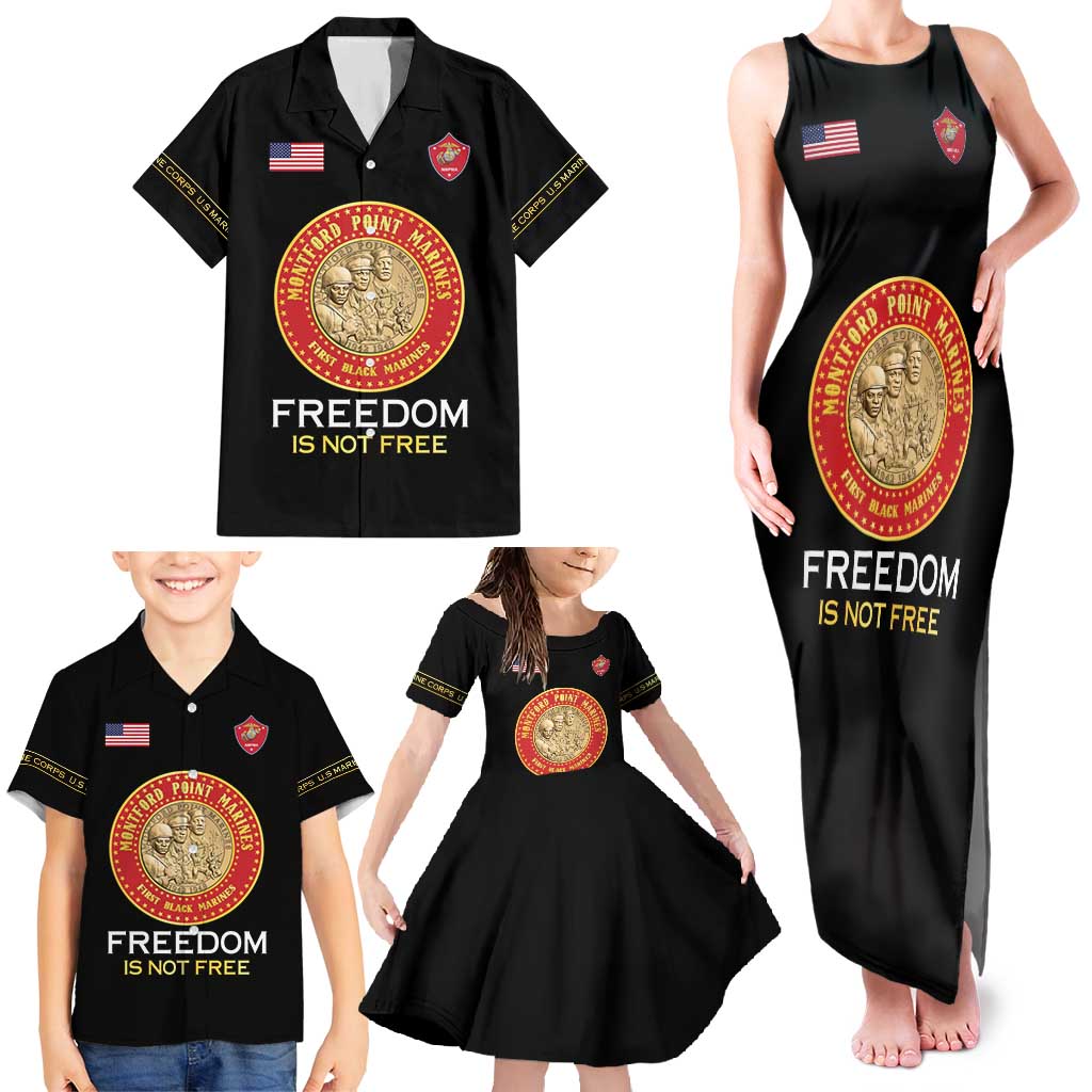 Personalized Proud to Honor Montford Point Marines Family Matching Tank Maxi Dress and Hawaiian Shirt Freedom Is Not Free - Black - Wonder Print Shop