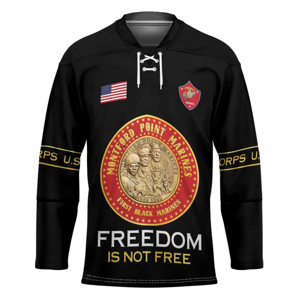 Personalized Proud to Honor Montford Point Marines Hockey Jersey Freedom Is Not Free - Black - Wonder Print Shop