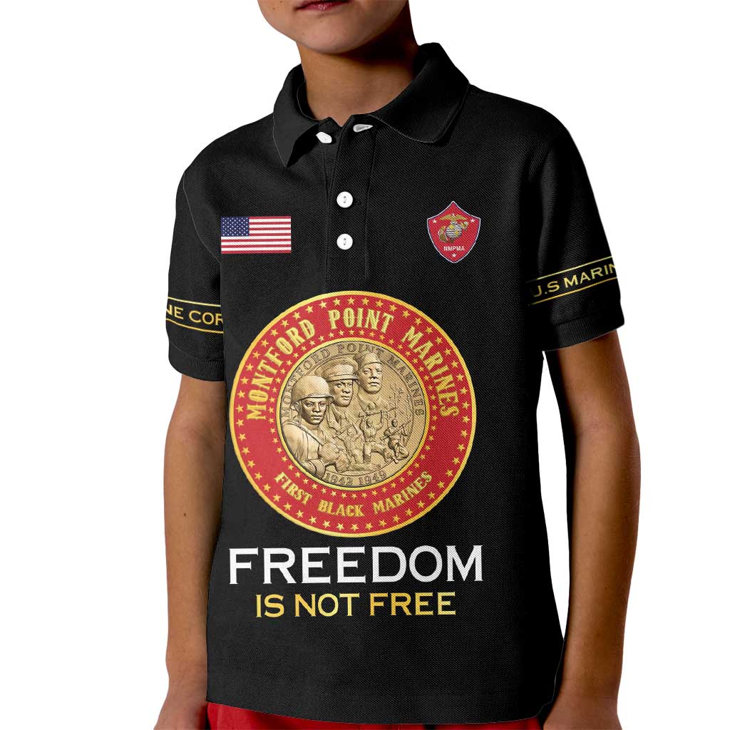 Personalized Proud to Honor Montford Point Marines Kid Polo Shirt Freedom Is Not Free - Black - Wonder Print Shop
