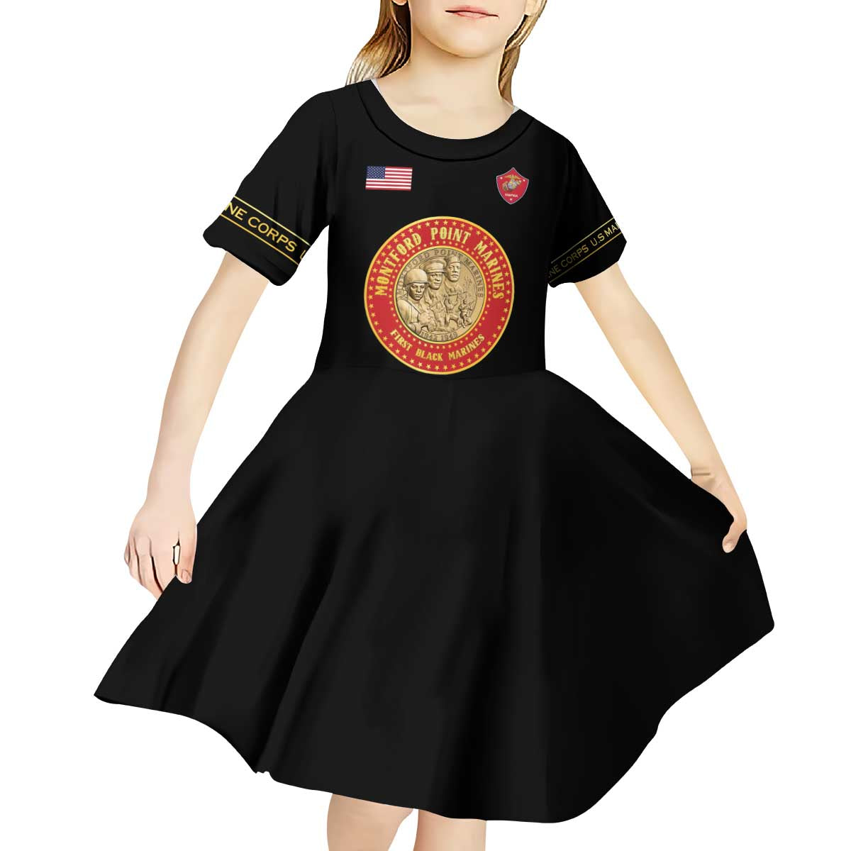 Personalized Proud to Honor Montford Point Marines Kid Short Sleeve Dress Freedom Is Not Free - Black - Wonder Print Shop