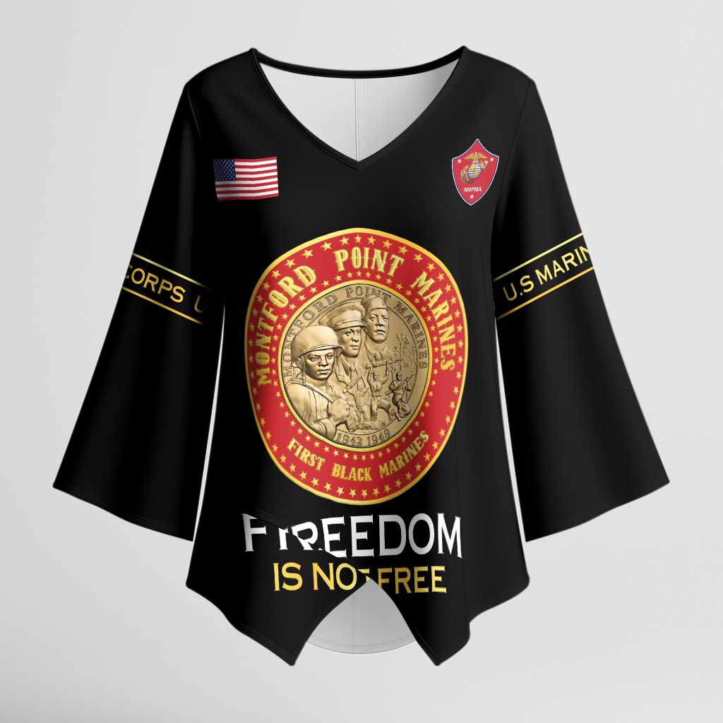 Personalized Proud to Honor Montford Point Marines Kimono Sleeve Blouse Freedom Is Not Free - Black - Wonder Print Shop