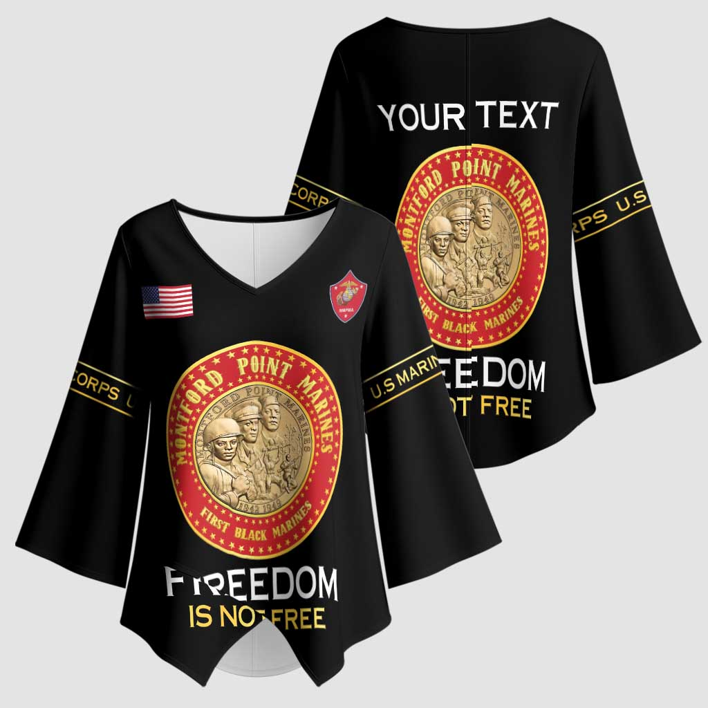 Personalized Proud to Honor Montford Point Marines Kimono Sleeve Blouse Freedom Is Not Free - Black - Wonder Print Shop