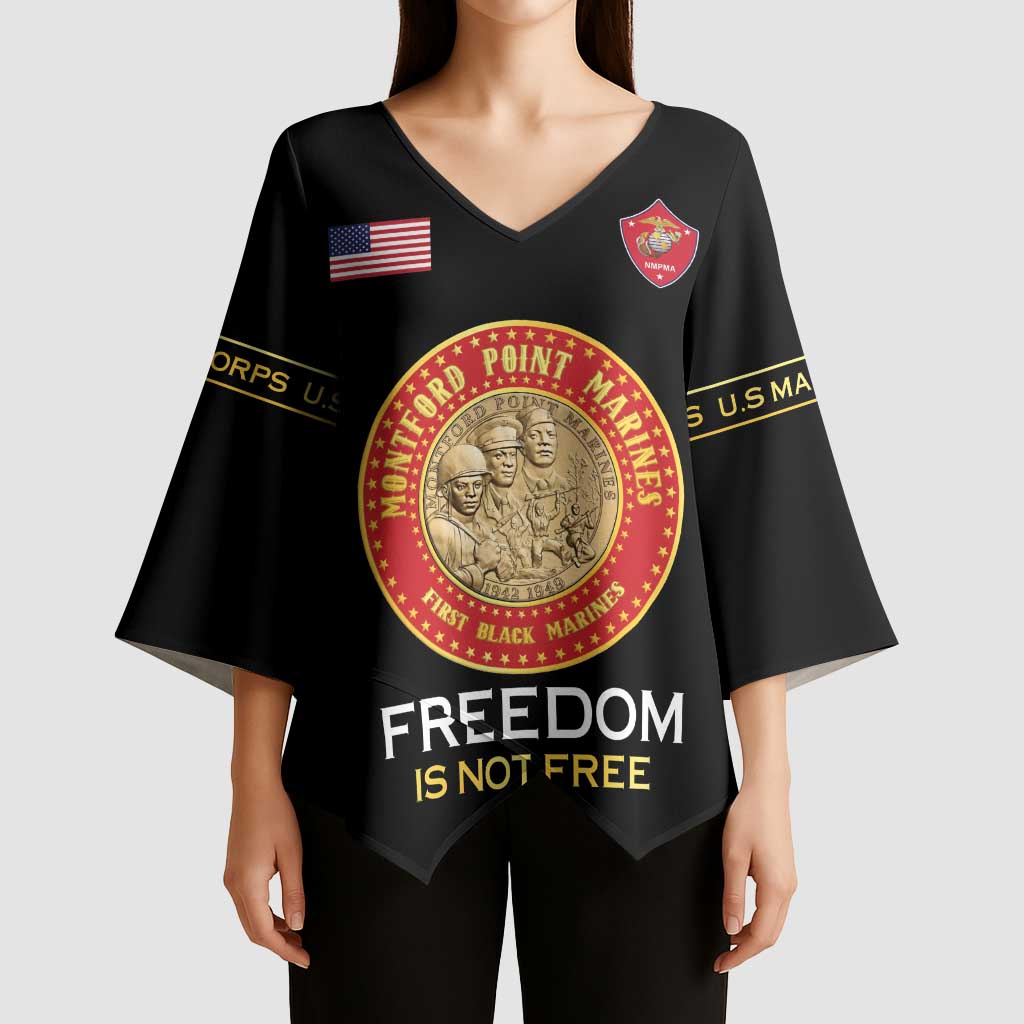 Personalized Proud to Honor Montford Point Marines Kimono Sleeve Blouse Freedom Is Not Free - Black - Wonder Print Shop