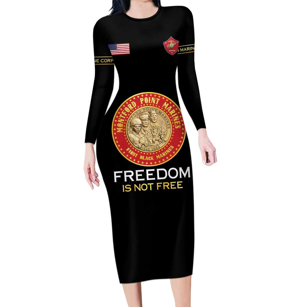 Personalized Proud to Honor Montford Point Marines Long Sleeve Bodycon Dress Freedom Is Not Free - Black - Wonder Print Shop
