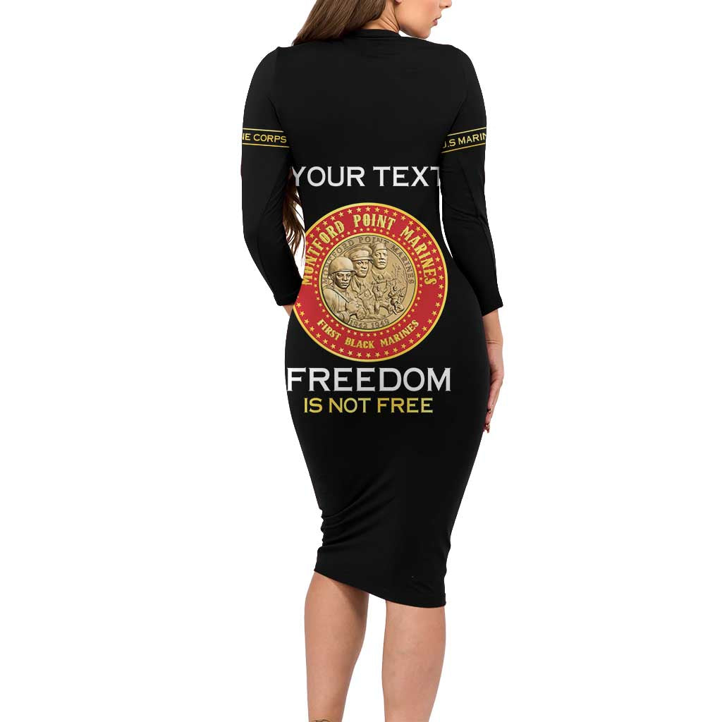 Personalized Proud to Honor Montford Point Marines Long Sleeve Bodycon Dress Freedom Is Not Free - Black - Wonder Print Shop