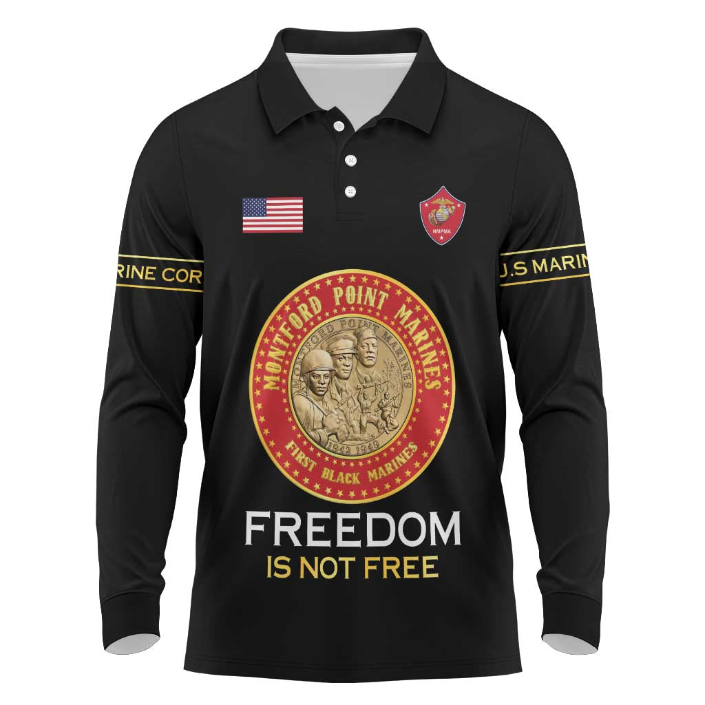 Personalized Proud to Honor Montford Point Marines Long Sleeve Polo Shirt Freedom Is Not Free - Black - Wonder Print Shop
