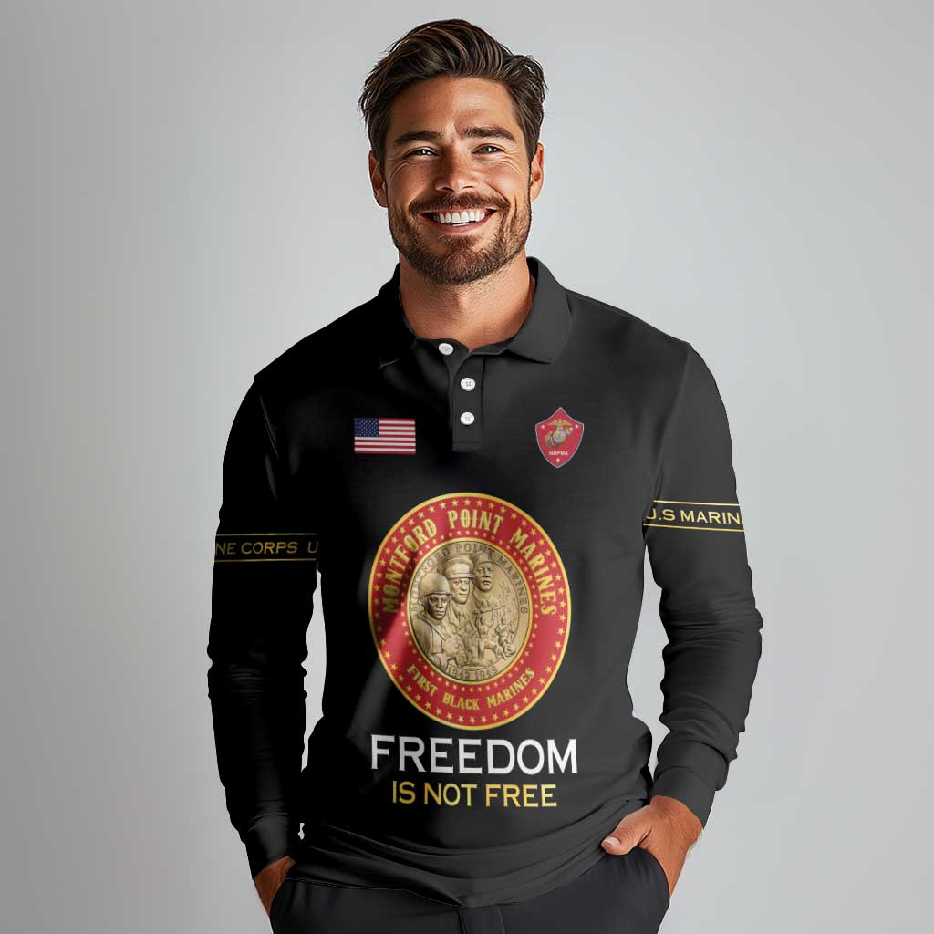Personalized Proud to Honor Montford Point Marines Long Sleeve Polo Shirt Freedom Is Not Free - Black - Wonder Print Shop