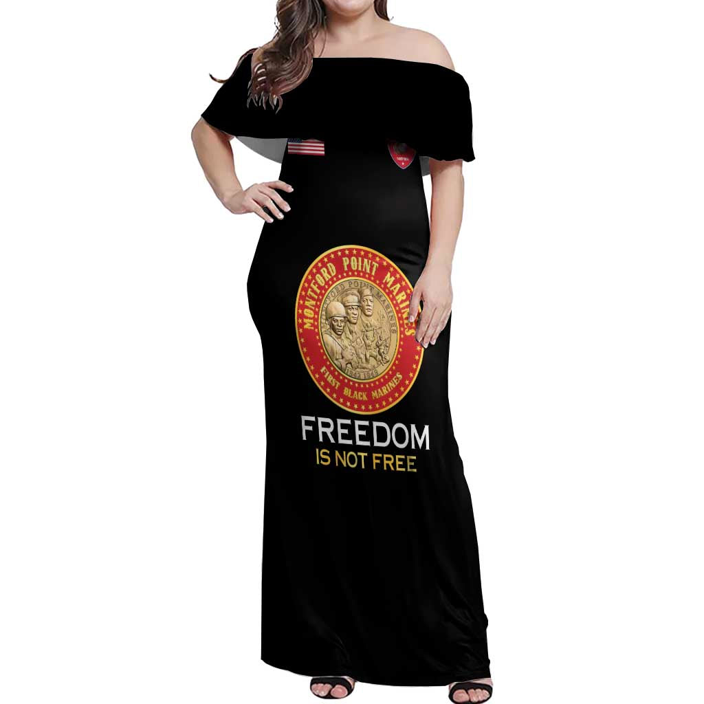 Personalized Proud to Honor Montford Point Marines Off Shoulder Maxi Dress Freedom Is Not Free - Black - Wonder Print Shop