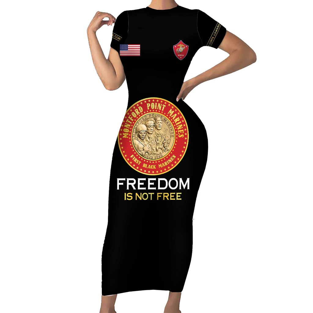 Personalized Proud to Honor Montford Point Marines Short Sleeve Bodycon Dress Freedom Is Not Free - Black - Wonder Print Shop