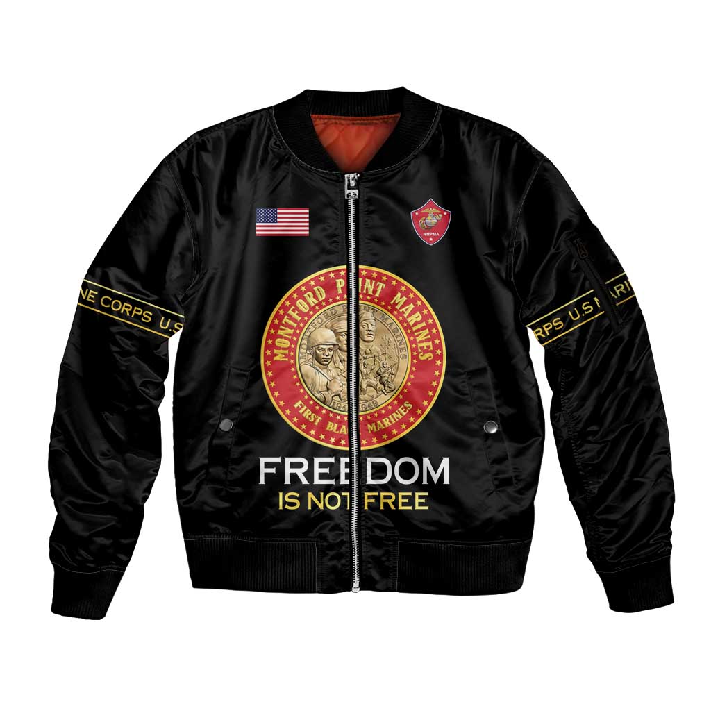 Personalized Proud to Honor Montford Point Marines Sleeve Zip Bomber Jacket Freedom Is Not Free - Black - Wonder Print Shop