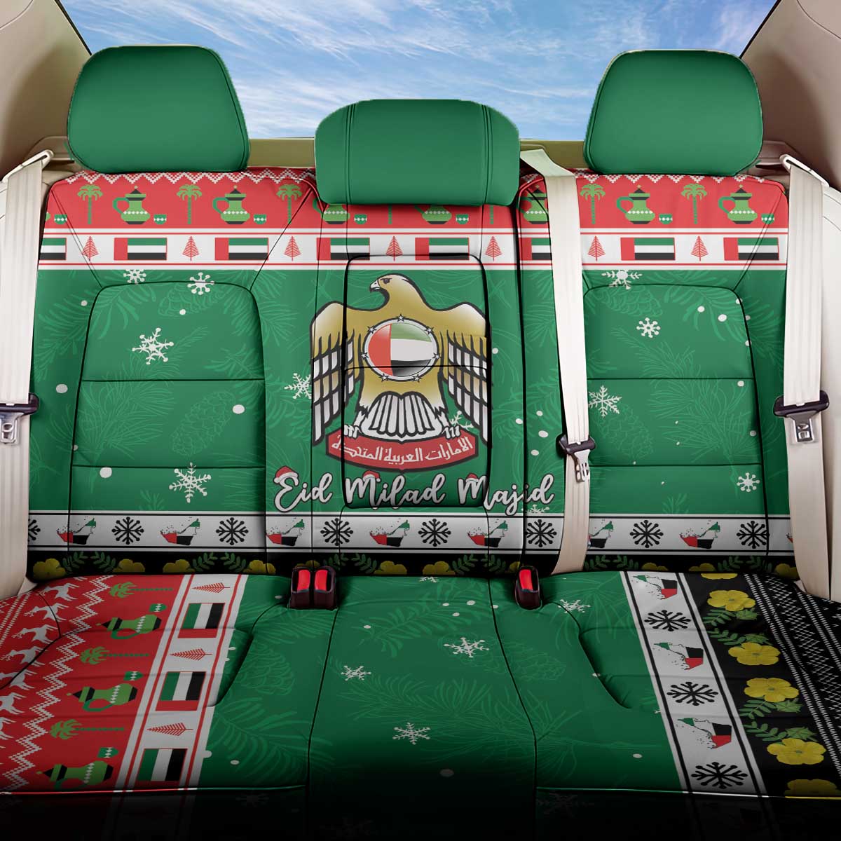 United Arab Emirates Christmas Back Car Seat Cover Coat Of Arms Eid Milad Majid - Wonder Print Shop