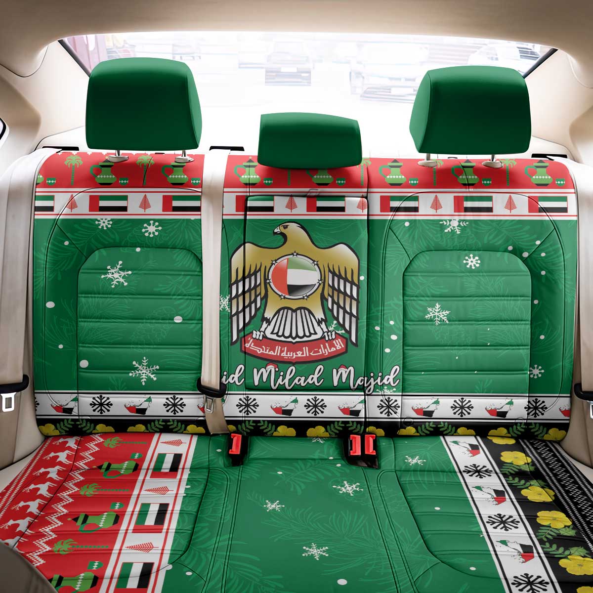 United Arab Emirates Christmas Back Car Seat Cover Coat Of Arms Eid Milad Majid - Wonder Print Shop