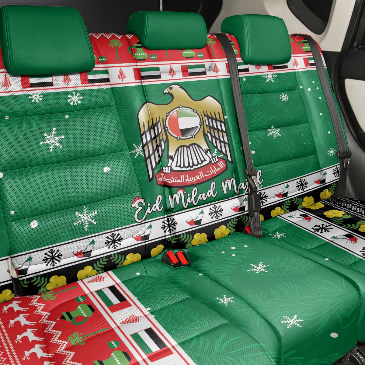 United Arab Emirates Christmas Back Car Seat Cover Coat Of Arms Eid Milad Majid - Wonder Print Shop