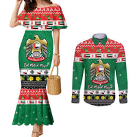 United Arab Emirates Christmas Couples Matching Mermaid Dress and Long Sleeve Button Shirt Coat Of Arms Eid Milad Majid