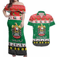 United Arab Emirates Christmas Couples Matching Off Shoulder Maxi Dress and Hawaiian Shirt Coat Of Arms Eid Milad Majid - Wonder Print Shop