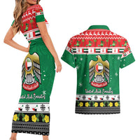 United Arab Emirates Christmas Couples Matching Short Sleeve Bodycon Dress and Hawaiian Shirt Coat Of Arms Eid Milad Majid - Wonder Print Shop