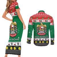 United Arab Emirates Christmas Couples Matching Short Sleeve Bodycon Dress and Long Sleeve Button Shirt Coat Of Arms Eid Milad Majid - Wonder Print Shop