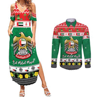 United Arab Emirates Christmas Couples Matching Summer Maxi Dress and Long Sleeve Button Shirt Coat Of Arms Eid Milad Majid - Wonder Print Shop