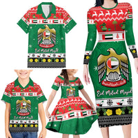 United Arab Emirates Christmas Family Matching Long Sleeve Bodycon Dress and Hawaiian Shirt Coat Of Arms Eid Milad Majid - Wonder Print Shop