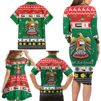 United Arab Emirates Christmas Family Matching Long Sleeve Bodycon Dress and Hawaiian Shirt Coat Of Arms Eid Milad Majid - Wonder Print Shop