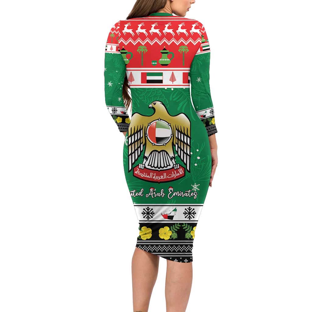 United Arab Emirates Christmas Family Matching Long Sleeve Bodycon Dress and Hawaiian Shirt Coat Of Arms Eid Milad Majid - Wonder Print Shop