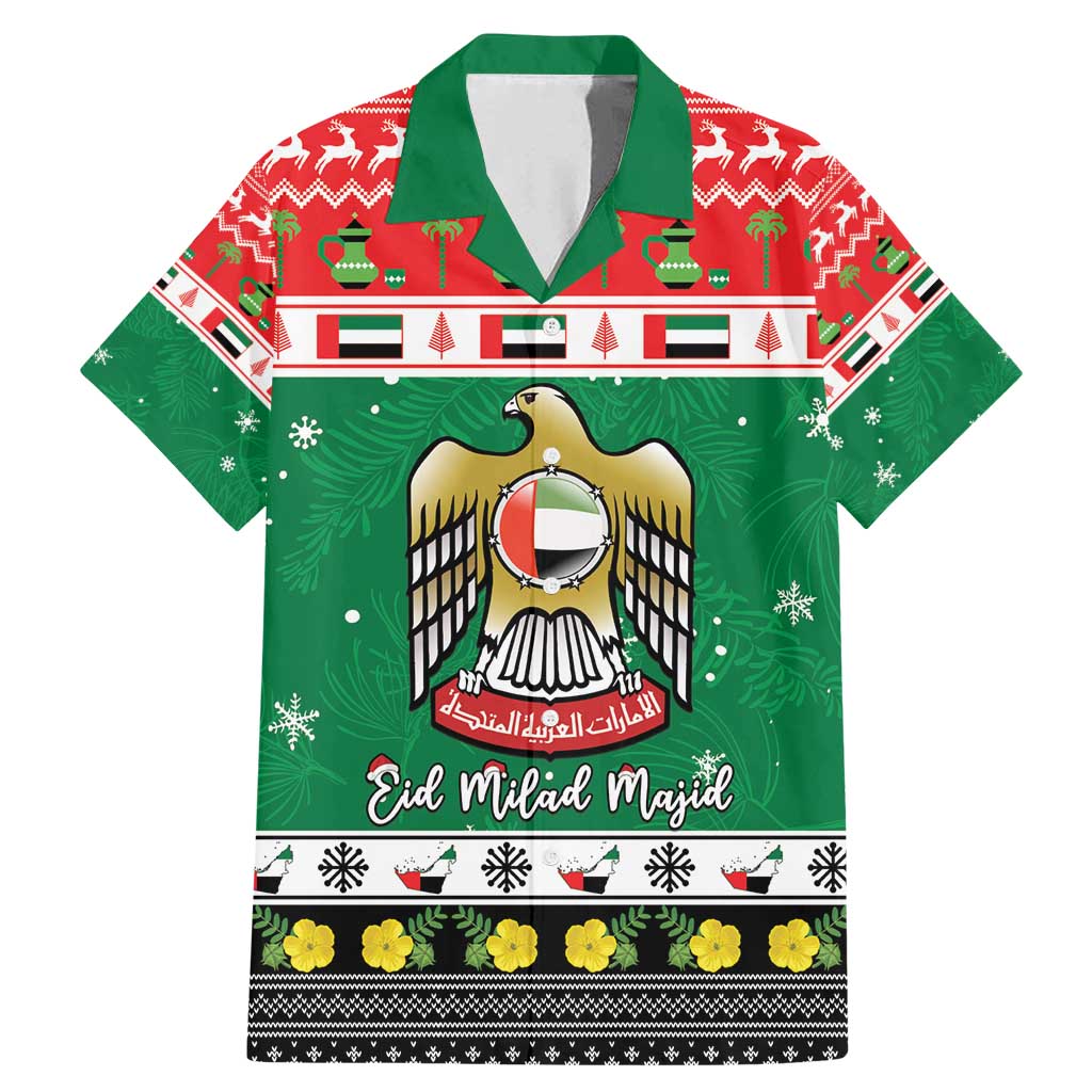 United Arab Emirates Christmas Family Matching Mermaid Dress and Hawaiian Shirt Coat Of Arms Eid Milad Majid - Wonder Print Shop