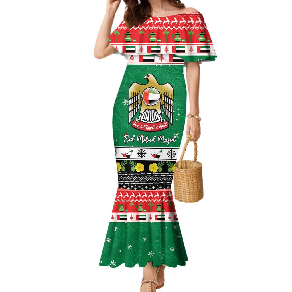 United Arab Emirates Christmas Family Matching Mermaid Dress and Hawaiian Shirt Coat Of Arms Eid Milad Majid - Wonder Print Shop