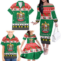 United Arab Emirates Christmas Family Matching Off The Shoulder Long Sleeve Dress and Hawaiian Shirt Coat Of Arms Eid Milad Majid - Wonder Print Shop