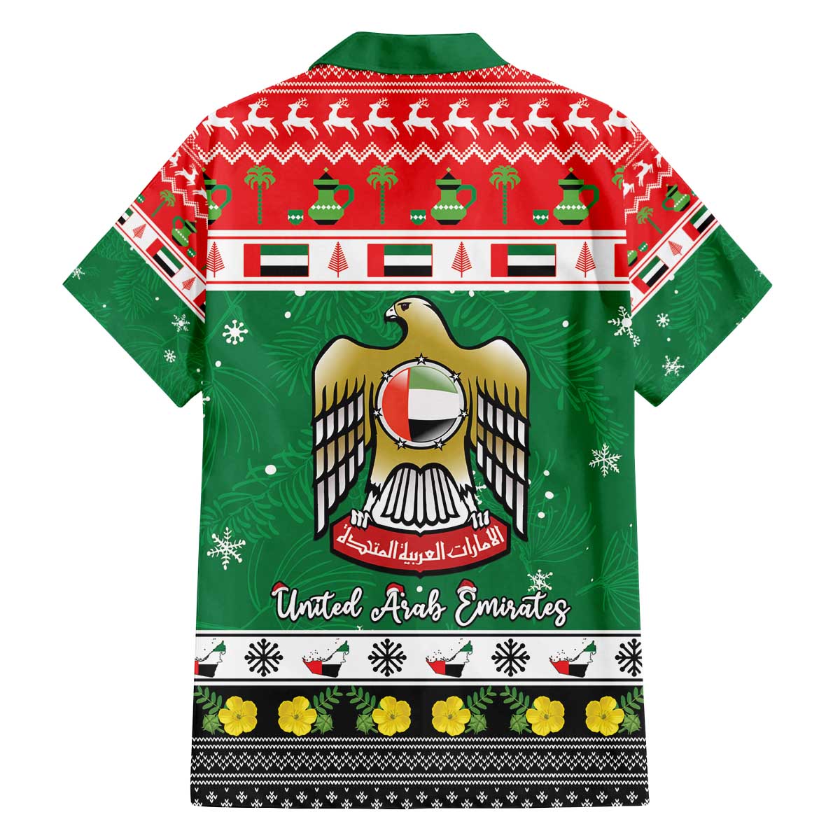 United Arab Emirates Christmas Family Matching Off The Shoulder Long Sleeve Dress and Hawaiian Shirt Coat Of Arms Eid Milad Majid - Wonder Print Shop